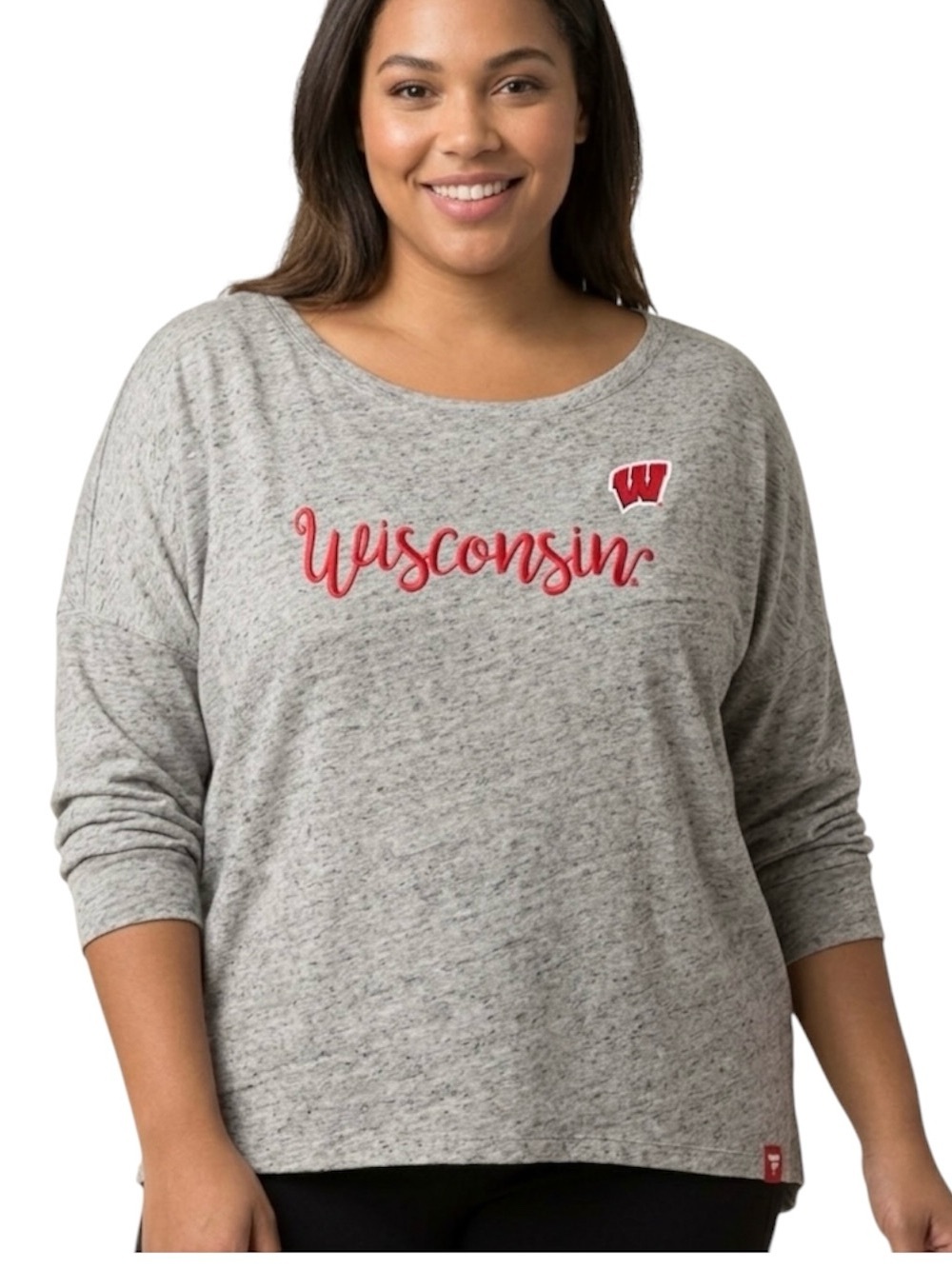 Wisconsin Badgers Gray Red Embroidered Long Sleeve Shirt Relaxed Fit 2XL